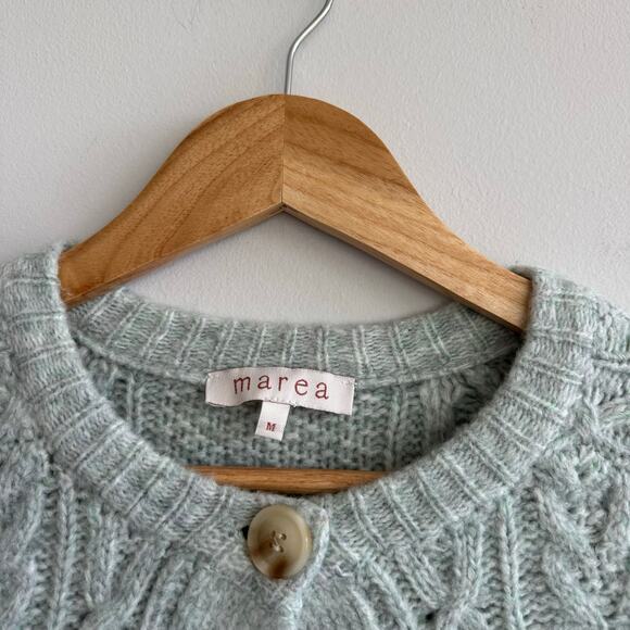 Marea Classic Cable-Knit Button Front Crew Neck Cardigan Sweater Mint Green M - Picture 6 of 10